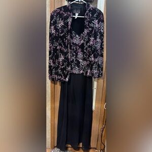 Alex Evenings 2-Piece Formal Dress & Jacket Set | Black Chiffon Gown | Size 10